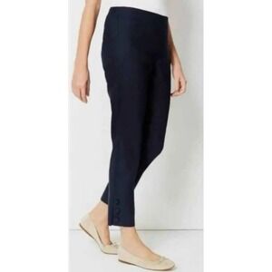 J Jill Linen Sz M Stretch Slim Ankle  mid rise -buttons ankle detail -navy